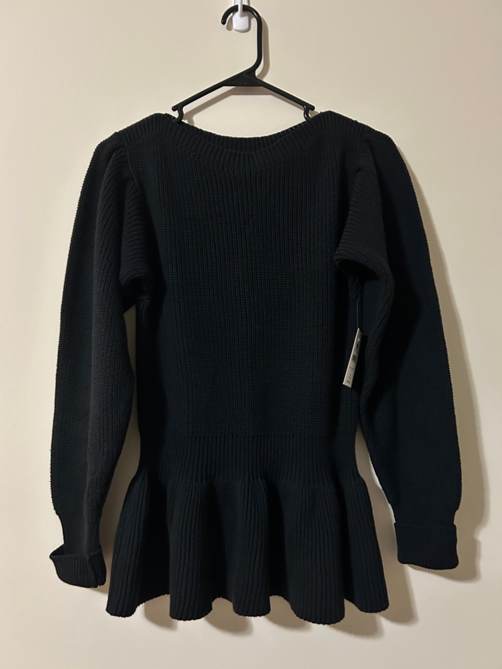 Lauren James Black Ribbed Scoop-Neck Peplum Sweater